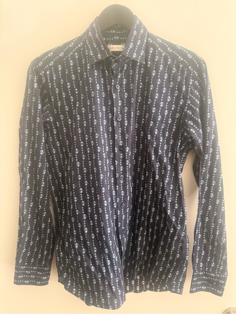 Etro Navy Shirt with Light Blue Pattern